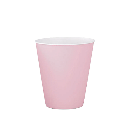 Copo De Papel 240ml Liso Rosa Bebê Reutilizável Festas 8un