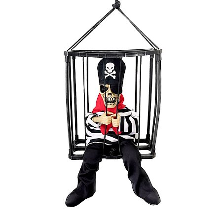 Caveira Prisioneira Pirata Halloween Decorativa Falante