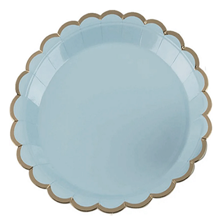 Prato De Papel Azul Borda Dourada 18Cm 08uni Decoração