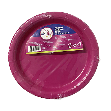 Prato De Papel Festa Liso Pink 18Cm 08uni Decoração