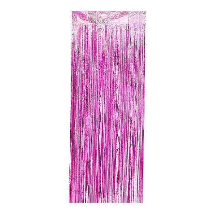 Cortina Metalizada Holográfica Pink Decorar Enfeite Franja