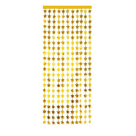 Cortina Estrela Metalizada Decorativa Franja Dourado L1MxA2M
