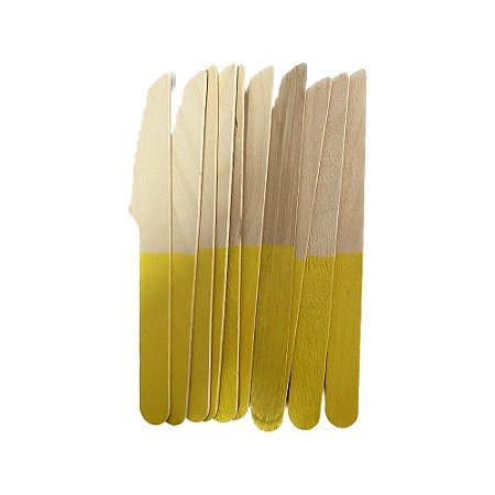 Faca De Madeira Amarelo 14CM Decorativa Festas 10un