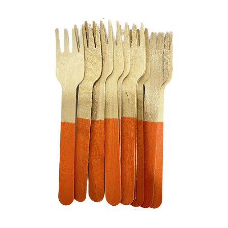 Garfo De Madeira Laranja 14CM Decorativa Festas 10un