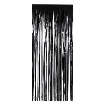 Cortina Metalizada Decorativa Enfeite Franja Preta L1MxA2M