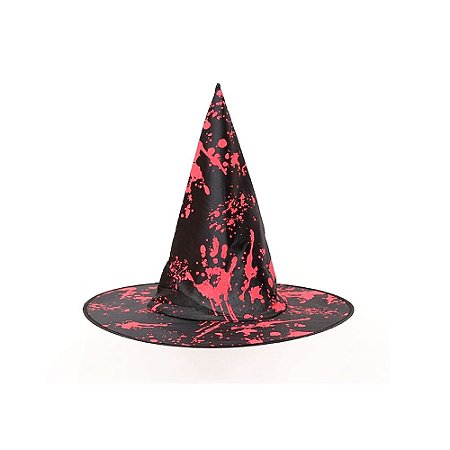 Chapéu de Bruxa Com Marcas de Sangue Acessório Halloween 38CM