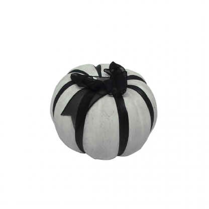 Abóbora Branca Listras Preta Decorativa Cerâmica Halloween
