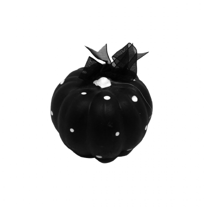 Abóbora Preta Poa Branco Decorativa Cerâmica Halloween