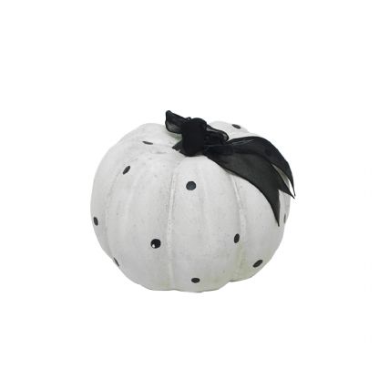 Abóbora Branca Poa Preto Decorativa Cerâmica Halloween