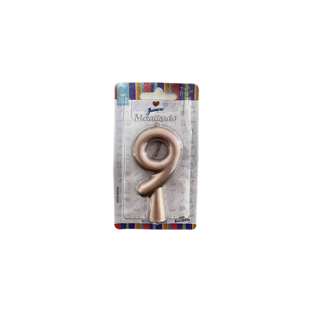 Vela Nº9 Tubular Metalizado Rose Gold 8Cm Decorativa Junco
