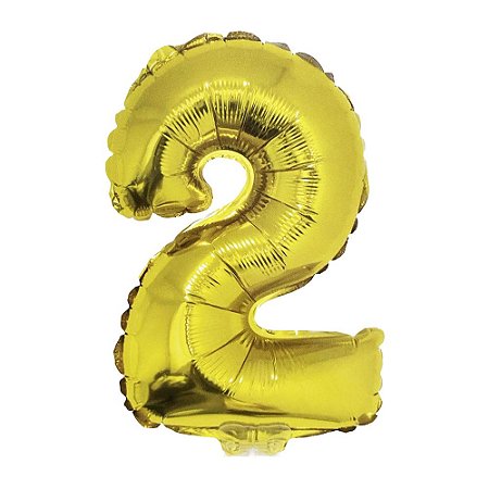Número 2 Metalizado 16" 41cm Dourado Balão C/Vareta Não Flutua