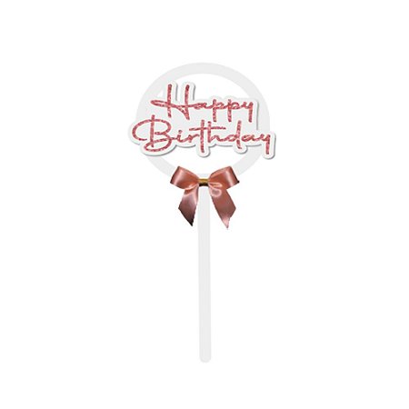 Topo De Bolo Happy Birthday Rosa Glitter C/Laço MDF Festas