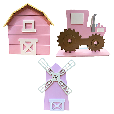 Kit Fazendinha Rosa Bebê Decorativo Mesa De Festa Tema Roça