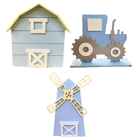 Kit Fazendinha Azul Bebê 2 Decorativo Mesa Festa Tema Roça