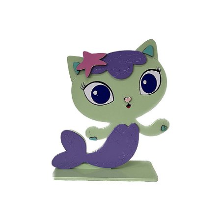 Display MDF 3D Gato Sereia Decorativo Para Mesa De Festa