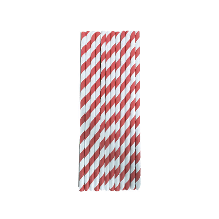 Canudo Listrado Vermelho De Papel 12un 19,5CM Festas