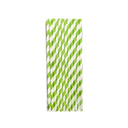 Canudo Listrado Verde Limão De Papel 12un 19,5CM Festas