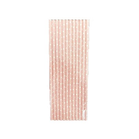 Canudo Poa Rosa e Branco De Papel Decoração Festa 12un