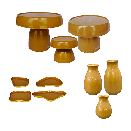 Kit Só Boleiras Festejar Mostarda Decorativo Para Mesa Festa