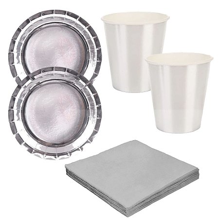 Kit PartyFesta Prata Descartáveis Para Comemorar Festas