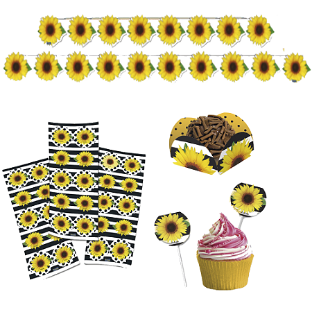 Kit Aniversário Girassol Decoração Para Festas Temáticas