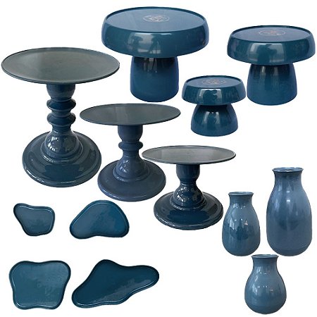 Kit Só Boleiras Decorador Azul Gris Para Mesa De Festa