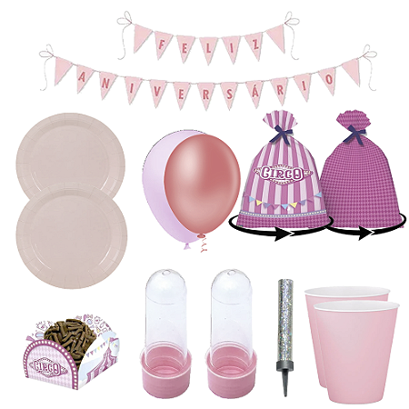 Kit Festivo Aniversário Circo Rosa Festa Temática