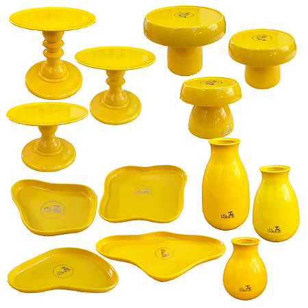 Kit Só Boleiras Decorador Amarelo Gema Para Mesa De Festa