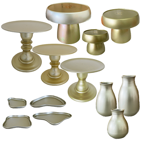 Kit Só Boleiras Decorador Dourado Para Mesa De Festa