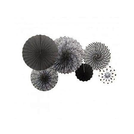 Leque De Papel Variados Preto Enfeite Decorativo 6un