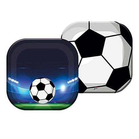 Prato De Papel Quadrado Futebol 18Cm 8un Decoração Festa