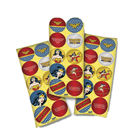 Adesivo Super Mulher Temático Decorativo Redondo 30uni