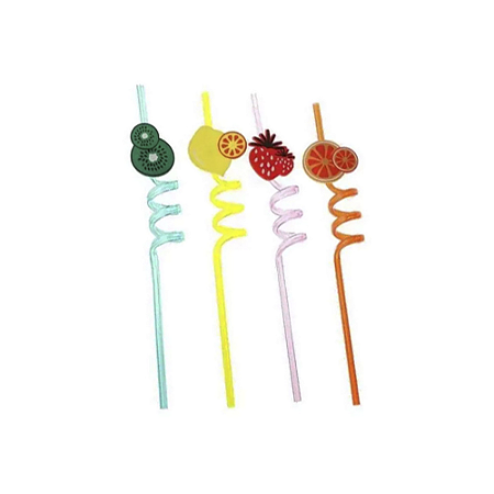 Canudo Divertido Frutas Espiral Rígido Decorativo Festas 4un