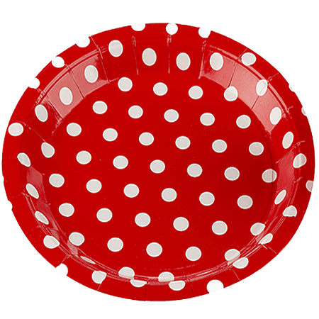 Prato De Papel Poa Vermelho Com Branco 18Cm 10un DecorarFestas
