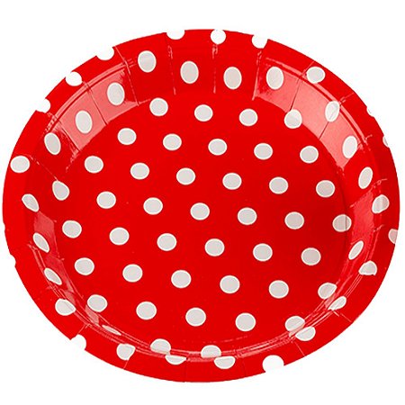 Prato De Papel Poa Vermelho Com Branco 18Cm 10un DecorarFestas