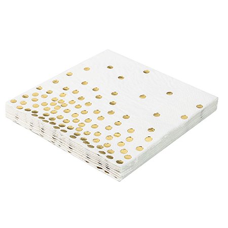 Guardanapo De Papel Branco Poa Dourado Folha Dupla 20 fls 33x33
