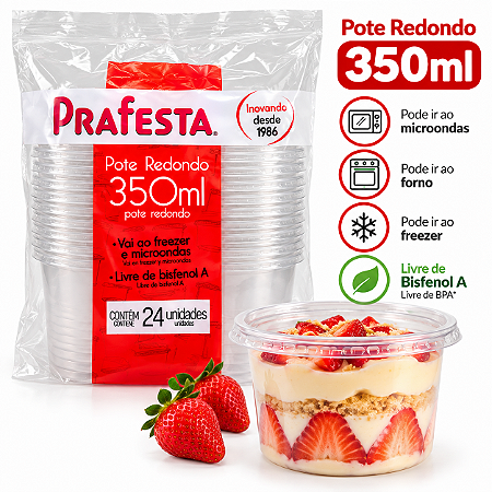 Pote Redondo Tampa Embalagem Transparente 350ml 24unid