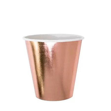 Copo De Papel Rose Gold Liso Metalizado  270ml 10 un