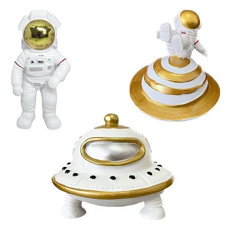 Kit Astronauta Espacial De Resina Decorativo Festa Temática