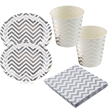 Kit PartyFesta Chevron Prata Descartáveis Festas