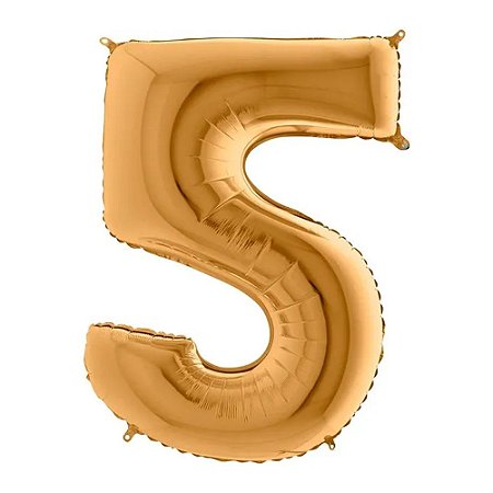 Número 5 Dourado 26" 66CM Balão Metalizado Decoração