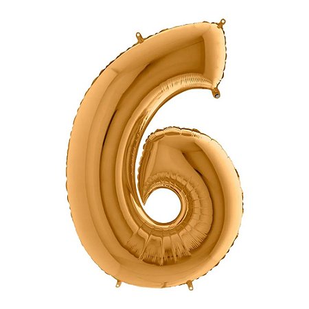Número 6 Dourado 26" 66CM Balão Metalizado Decorar Grab