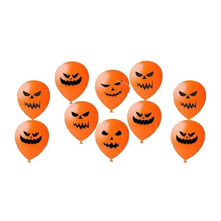 Balão Halloween Caras Malvadas Laranja 12" Bexiga 10un