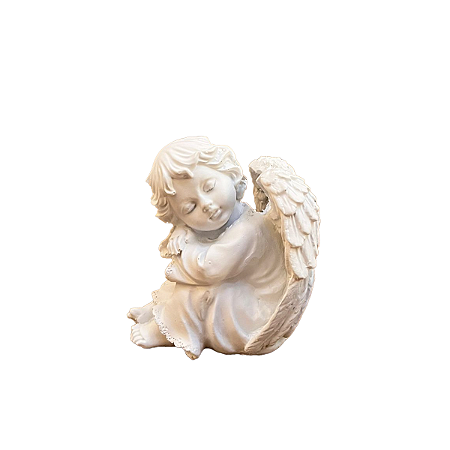 Anjo De Resina Sentado Mão Joelho Mod B Decorativo Branco