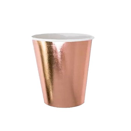 Copo De Papel 240ml Liso Rose Gold Reutilizável Festas 8un