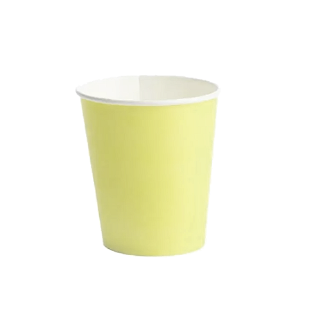 Copo De Papel 240ml Liso Amarelo Candy Reutilizável Festas 8un