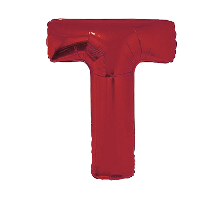 Letra T 16" 41cm Vermelha Metalizado C/Vareta Não Flutua