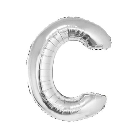 Letra C Maiúscula 16" 41cm Prata Metalizado C/Vareta Não Flutua
