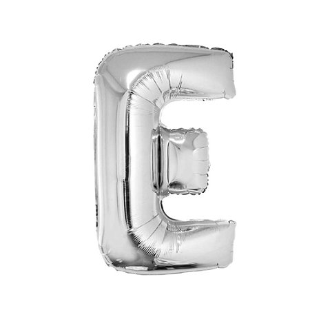 Letra E Maiúscula 16" 41cm Prata Metalizado C/Vareta Não Flutua