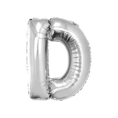 Letra D Maiúscula 16" 41cm Prata Metalizado C/Vareta Não Flutua